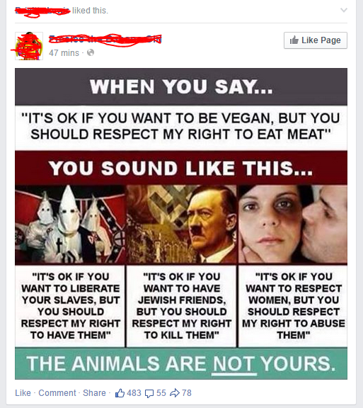 Eating meat = The Holocaust, apparently.