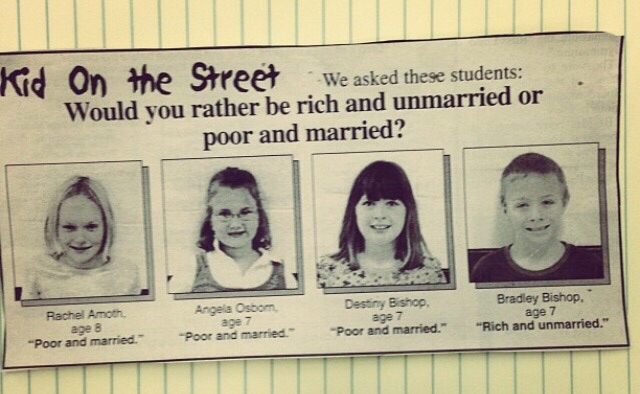 Would you rather be rich and unmarried or poor and married?