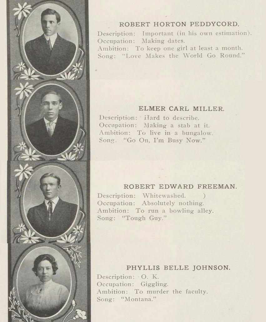 A handful of senior quotes from a 1911 high school yearbook.