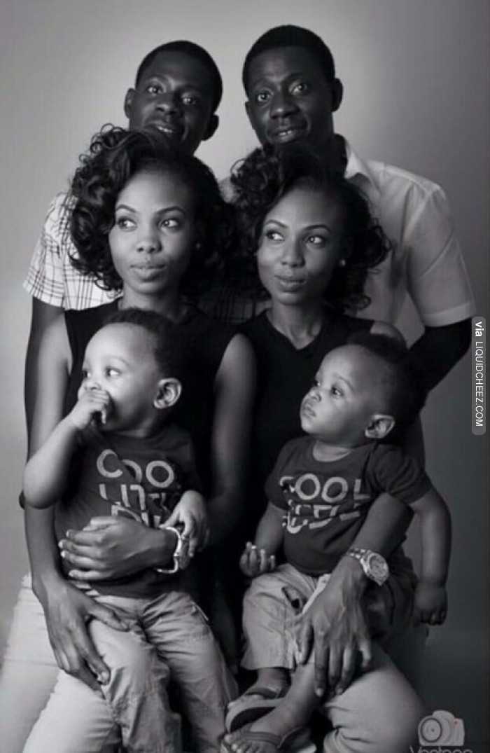 Twin brothers, married twin sisters, who gave birth to sons that look alike!