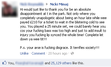 A Scottish man gives Nicki Minaj a piece of his mind.