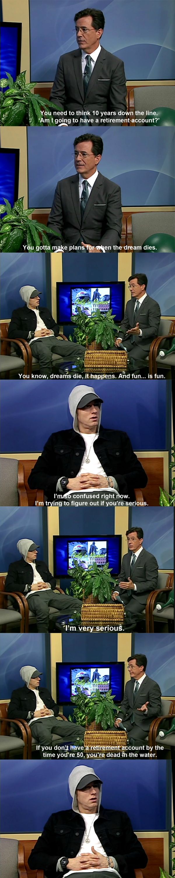 Colbert and Eminem in the same room = gold.