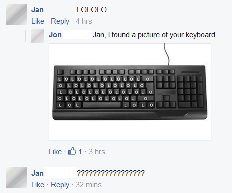 Jan giggles through her keyboard