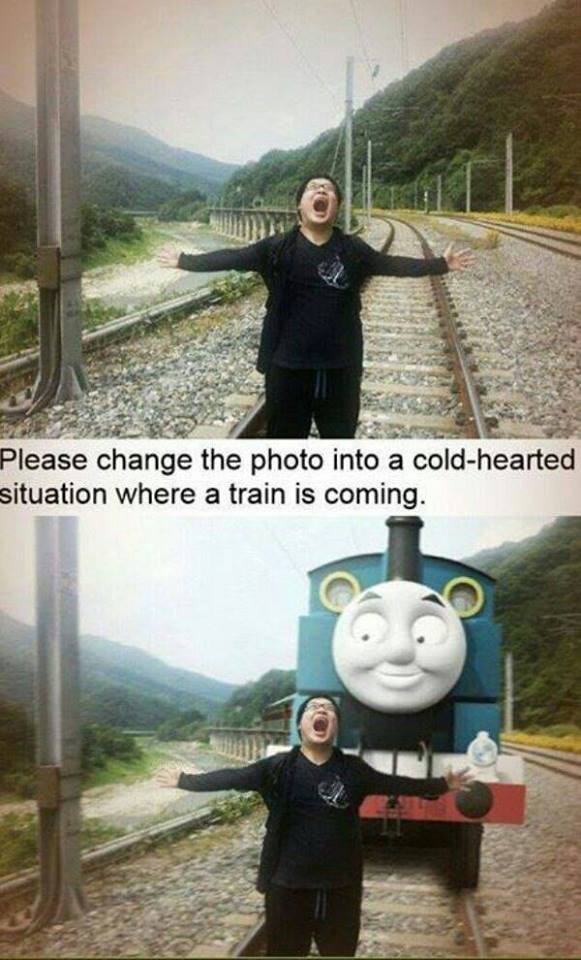 Cold-hearted situation where a train is coming