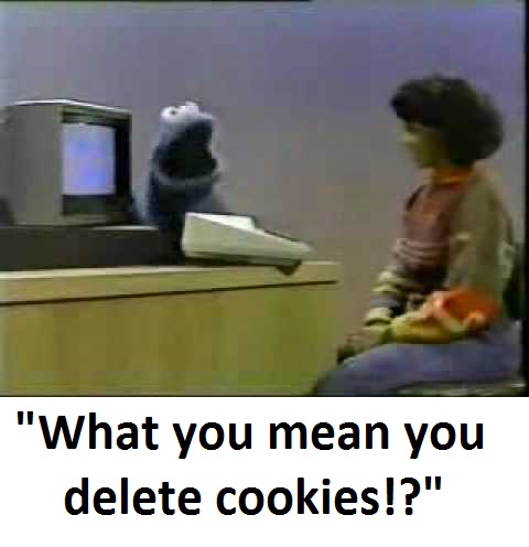 Cookie Monster was less than thrilled with the work Maria did on his computer.