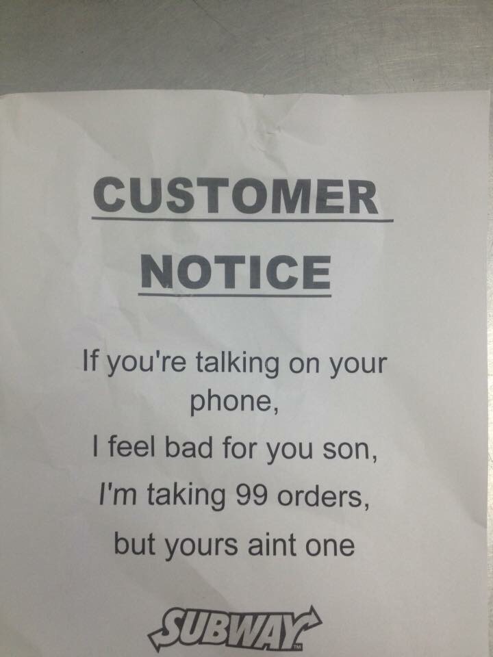 This Subway customer notice