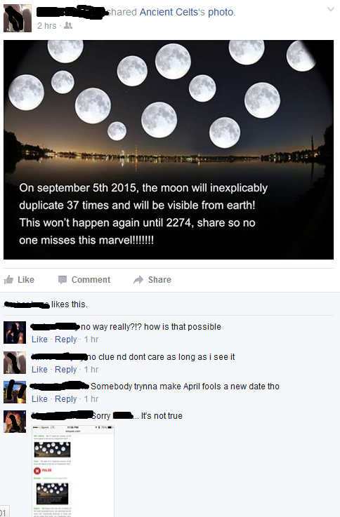 Yes, the moon will magically duplicate 37 times. And no, she is not joking