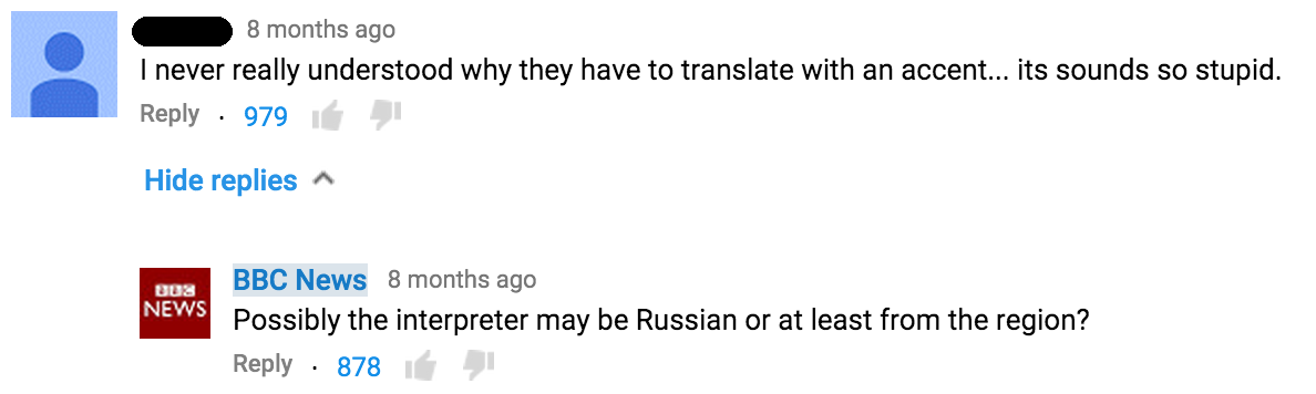 A comment on a video of an interview with Putin
