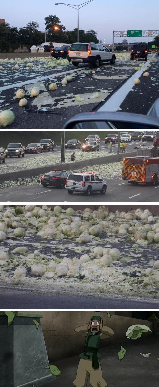 So a cabbage truck crashed on the highway near Rochester NY...