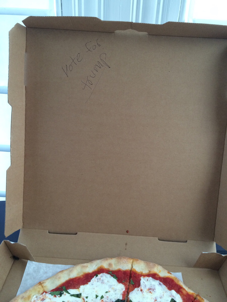 Asked the pizza guy to write a joke inside the box.