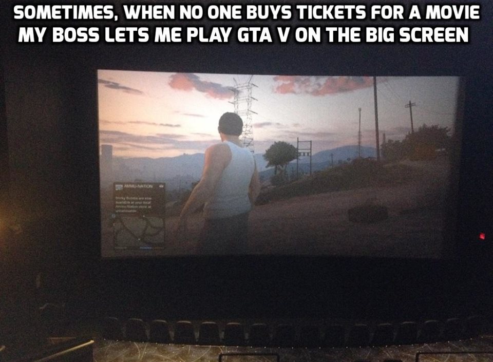 Free movie pass and a chance to play on the big screen = best job ever?