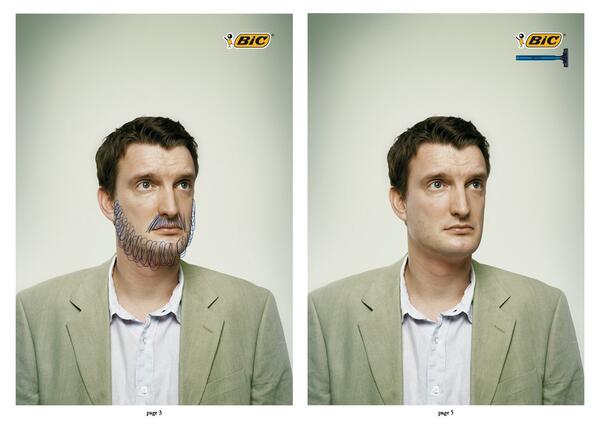Bic uses the same photo to advertise their pens and razors.