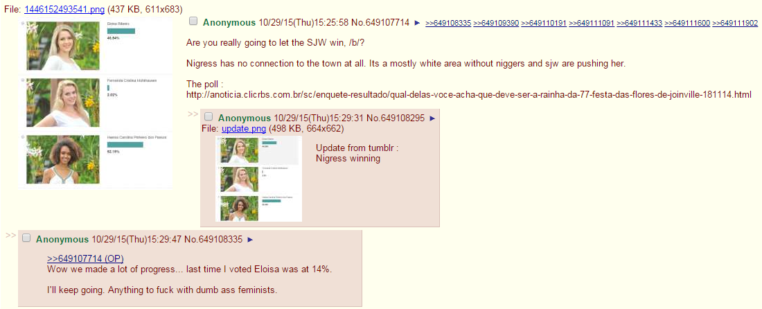 Lets help the /b/tards defeat feminazis (sauce in comments)