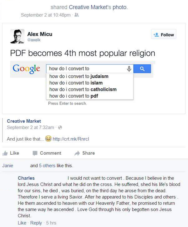 Charles loves Jesus too much to convert to PDF