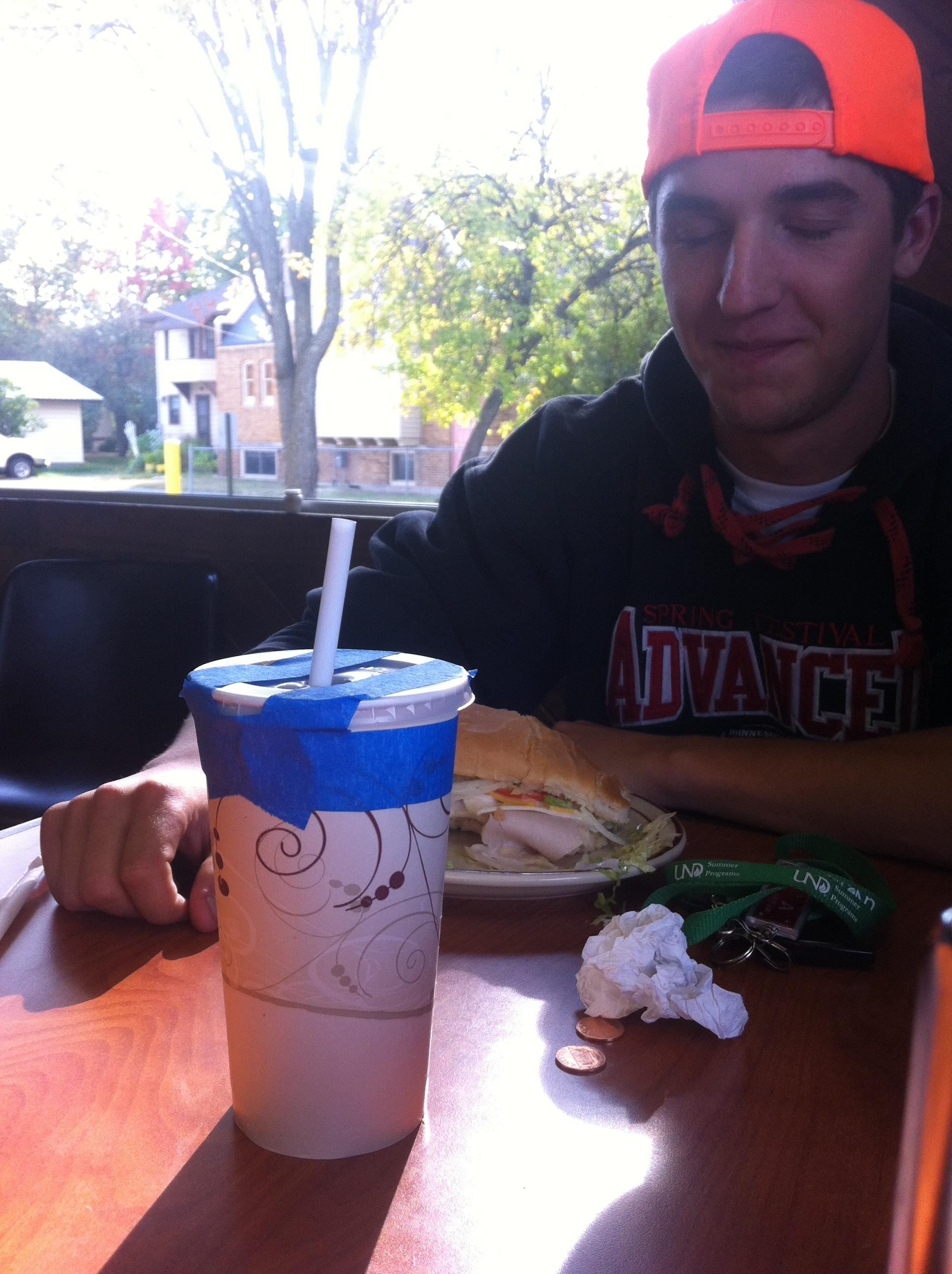 He spilled his drink everywhere, waitress returned with this!