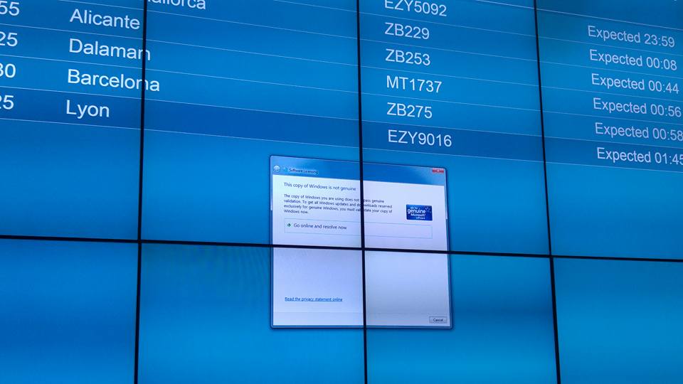 Gatwick Airport in London caught using a pirated copy of Windows