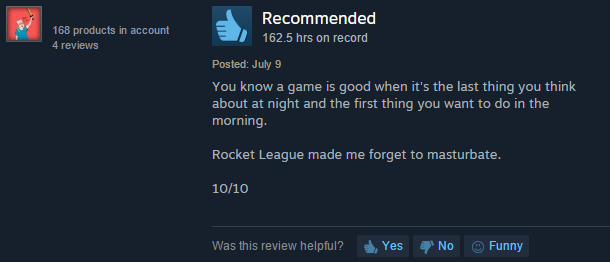 Saw a review for Rocket League on Steam. Must be a good game.