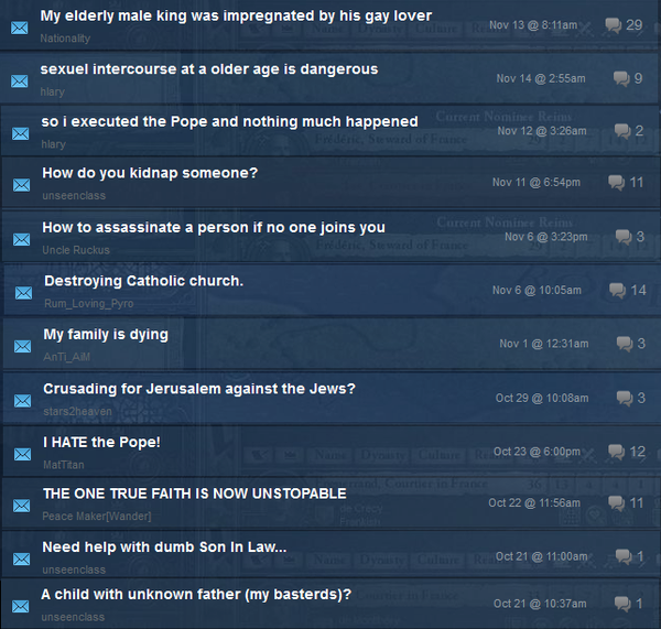 Crusader Kings 2 Steam forums are amazing out of context