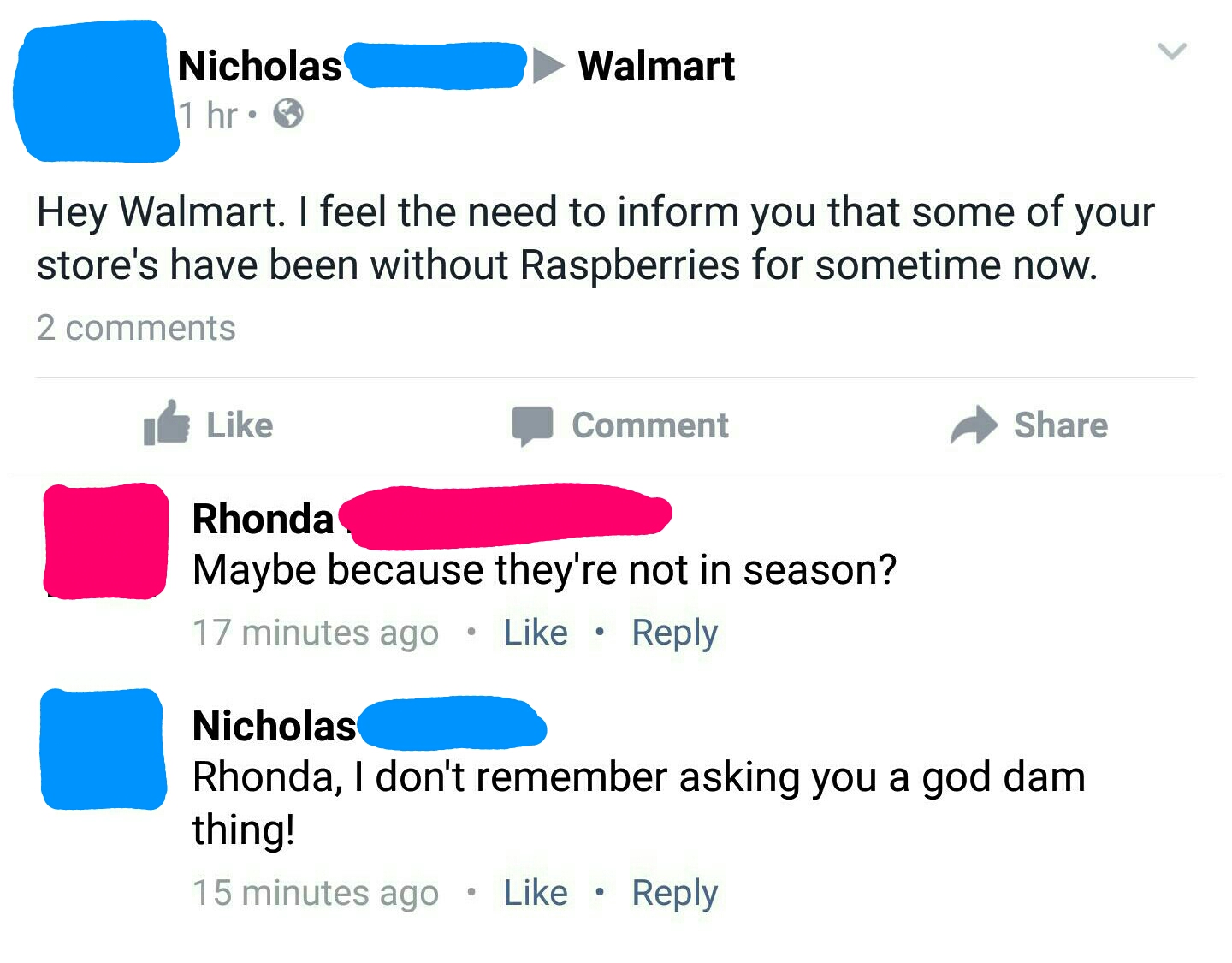 Nicholas is having none of Rhonda's shit today.
