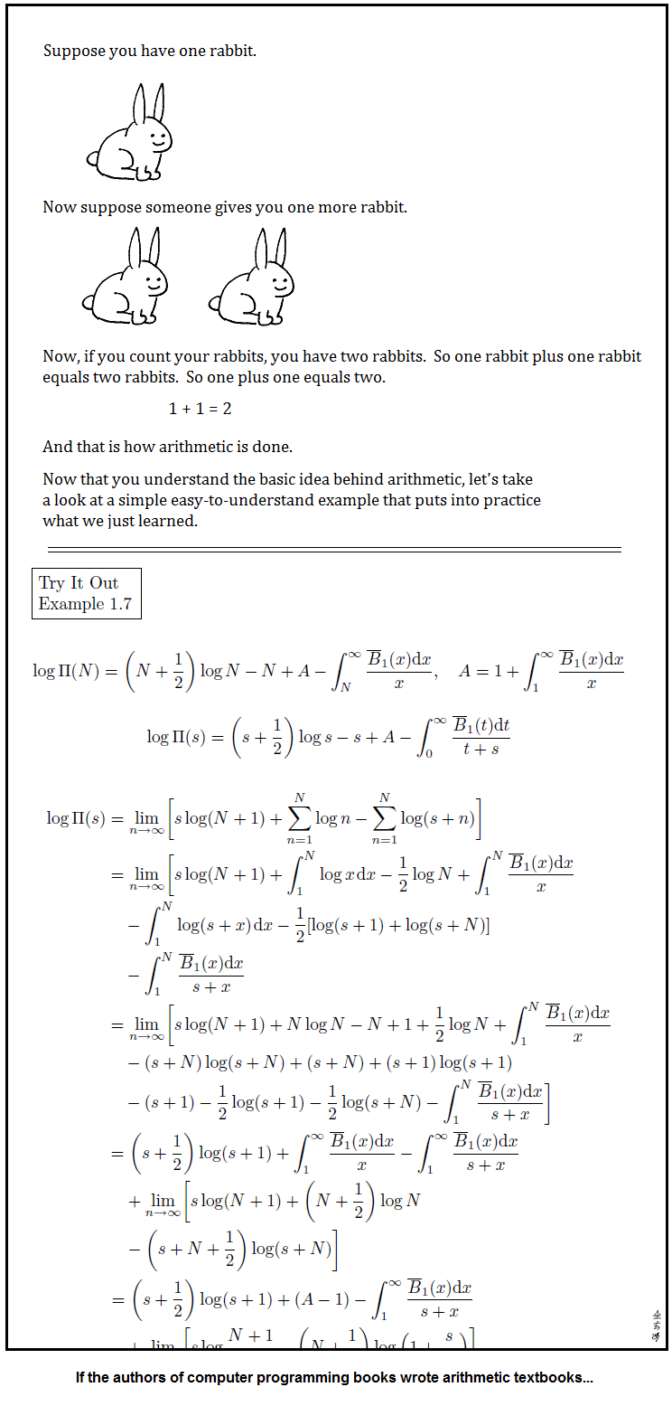 If the authors of computer programming books wrote arithmetic textbooks...