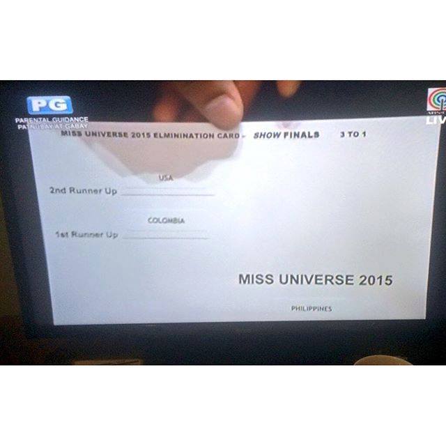 Miss Universe 2015 results card that Steve Harvey can't read