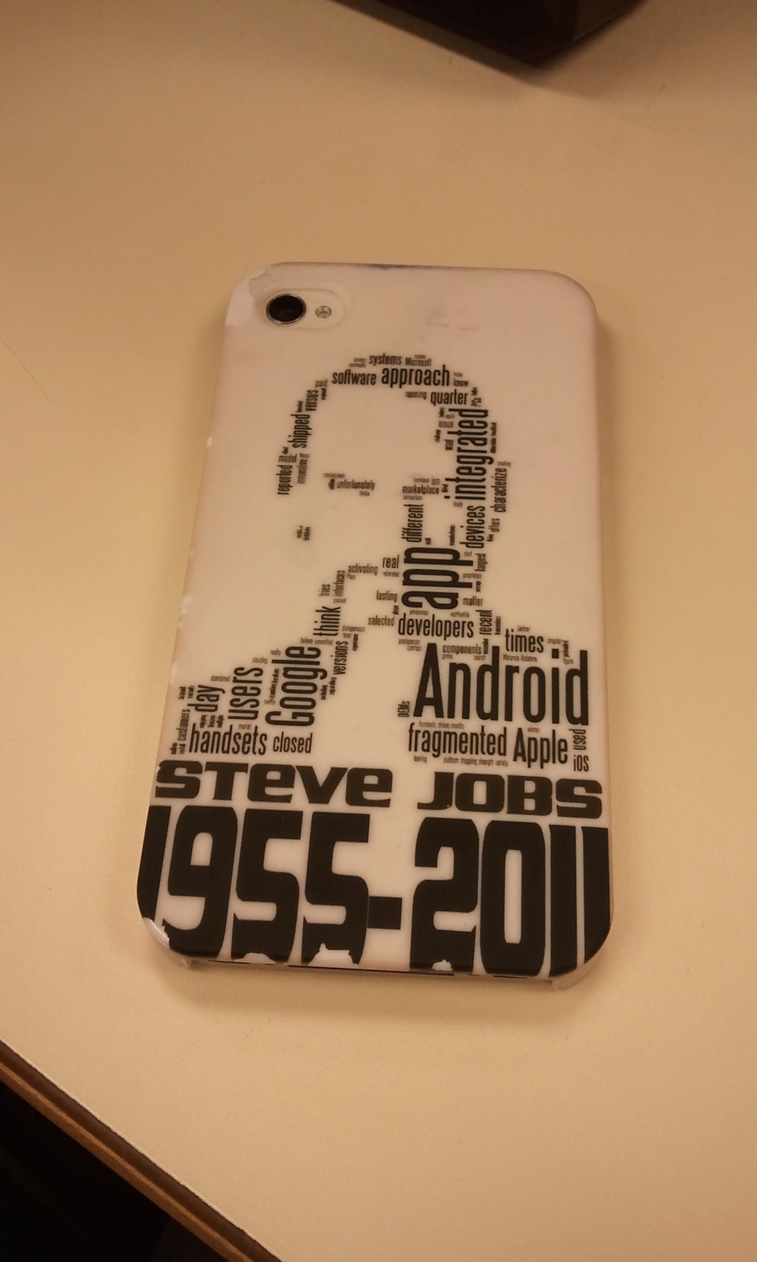 The biggest word on this Steve Jobs iPhone case is Android