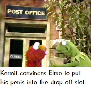 Kermit and Elmo visit the post office.