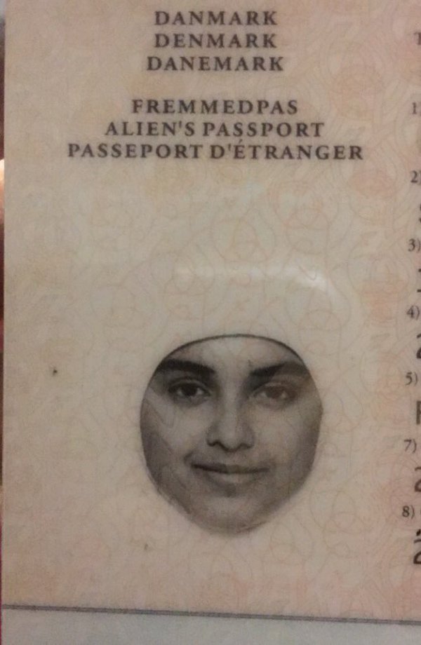 Wearing the wrong colored Hijab for a passport photo.