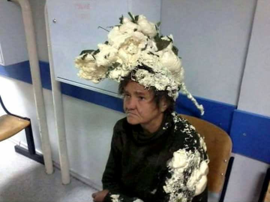 She mistook builders' expanding foam for hair mousse.