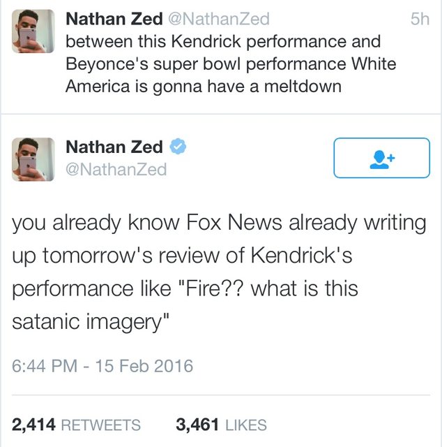"African American Rapper Kendrick Lamar attempts to incite a riot during the Grammys"