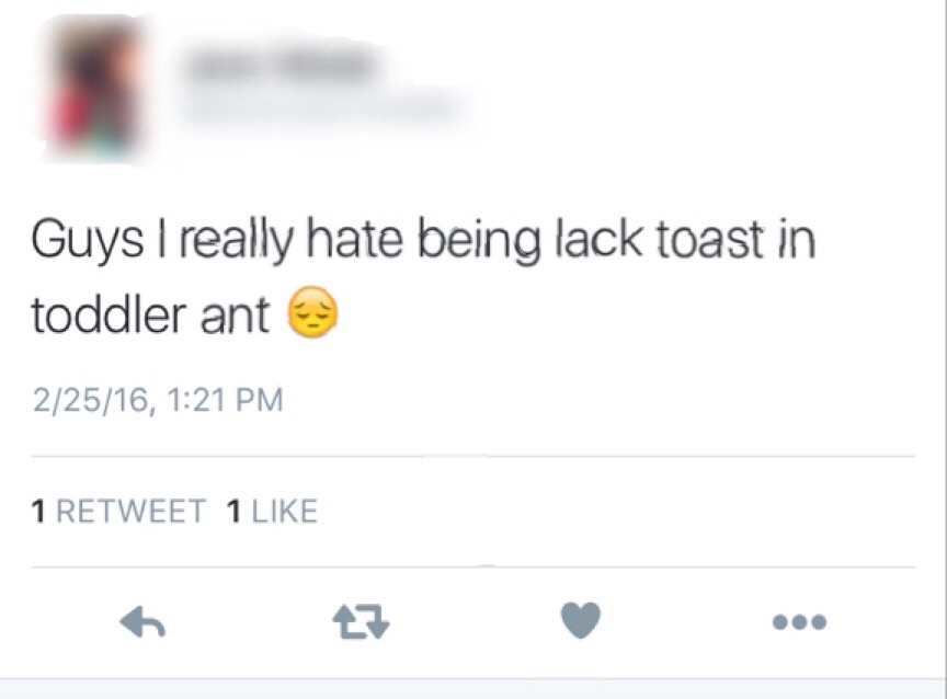 Lack toast in toddler ant