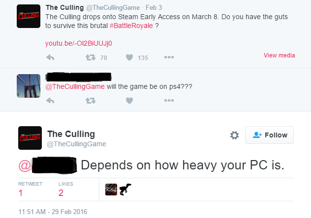 "The Culling" Twitter team bringing the heat.