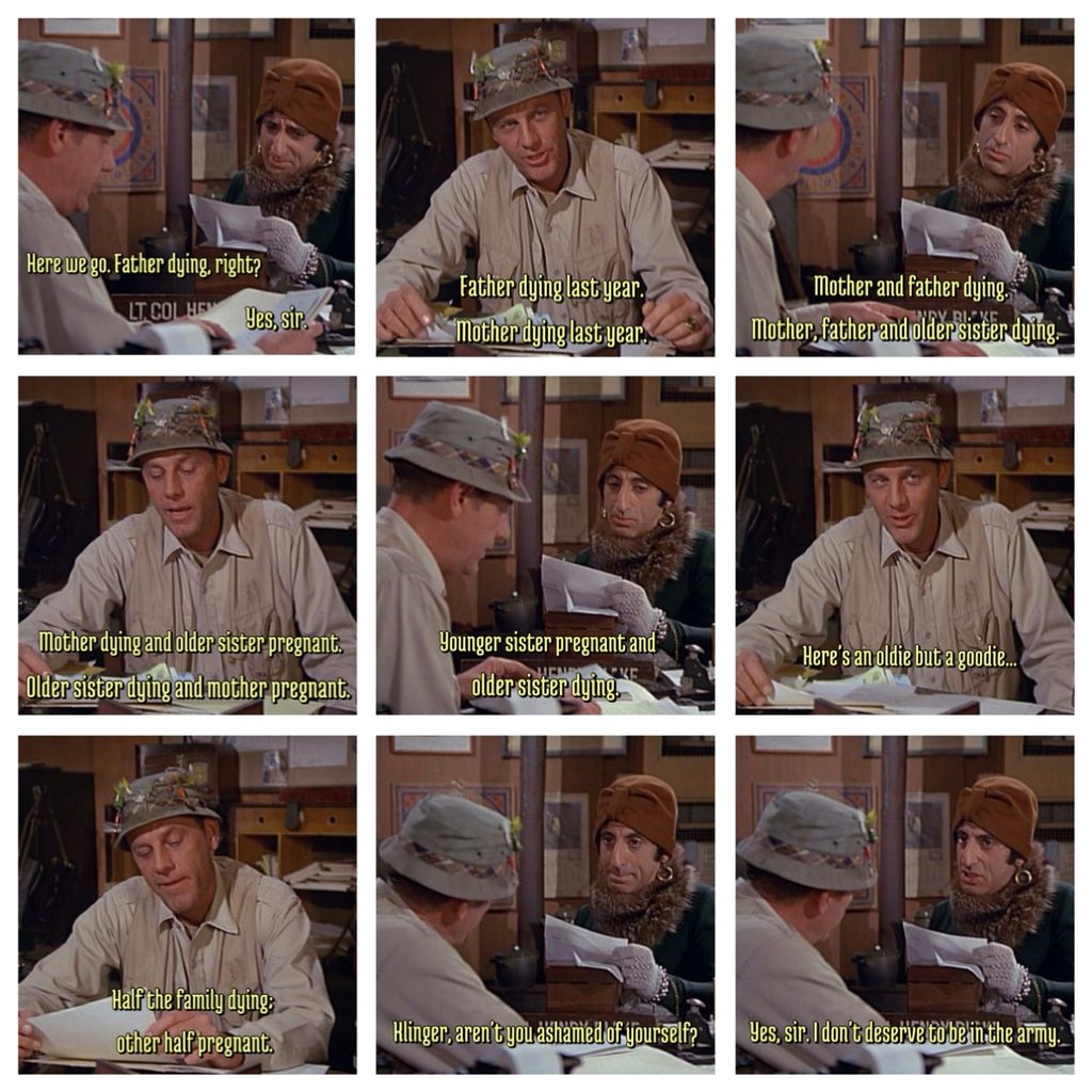 You've never tried harder to get out of doing your job than Corporal Klinger.