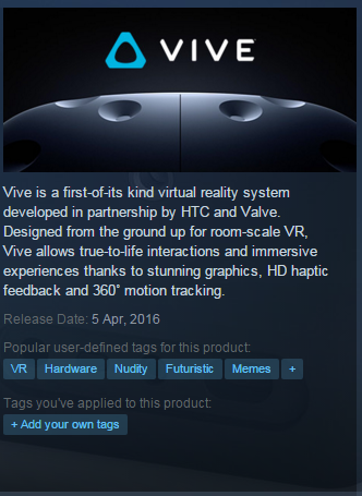 The Vive has some interesting tags