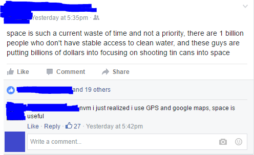 "space is such a current waste of time"
