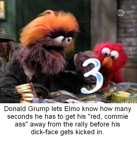 "Elmo doesn't understand, Elmo dyed himself red to support the GOP..."