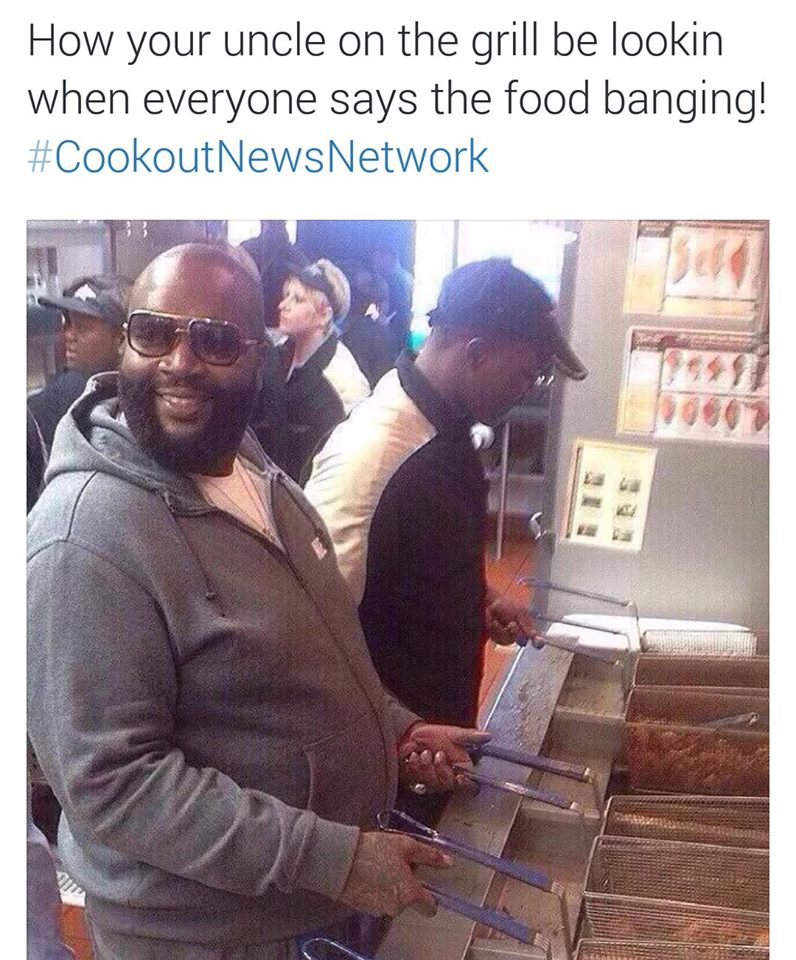 Our uncle sure is proud of his cooking