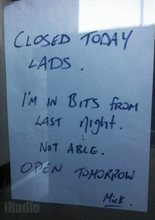 Sign in a shop window in Ireland, the day after St. Patrick's day