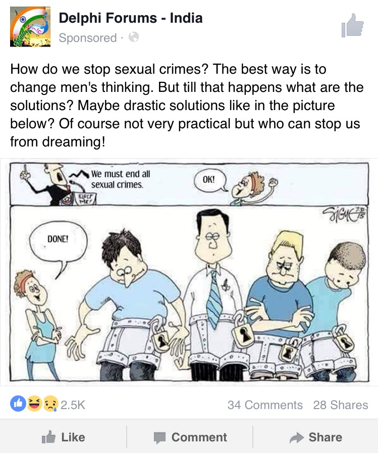 Ignorant post says all men and only men commit sexual crimes.