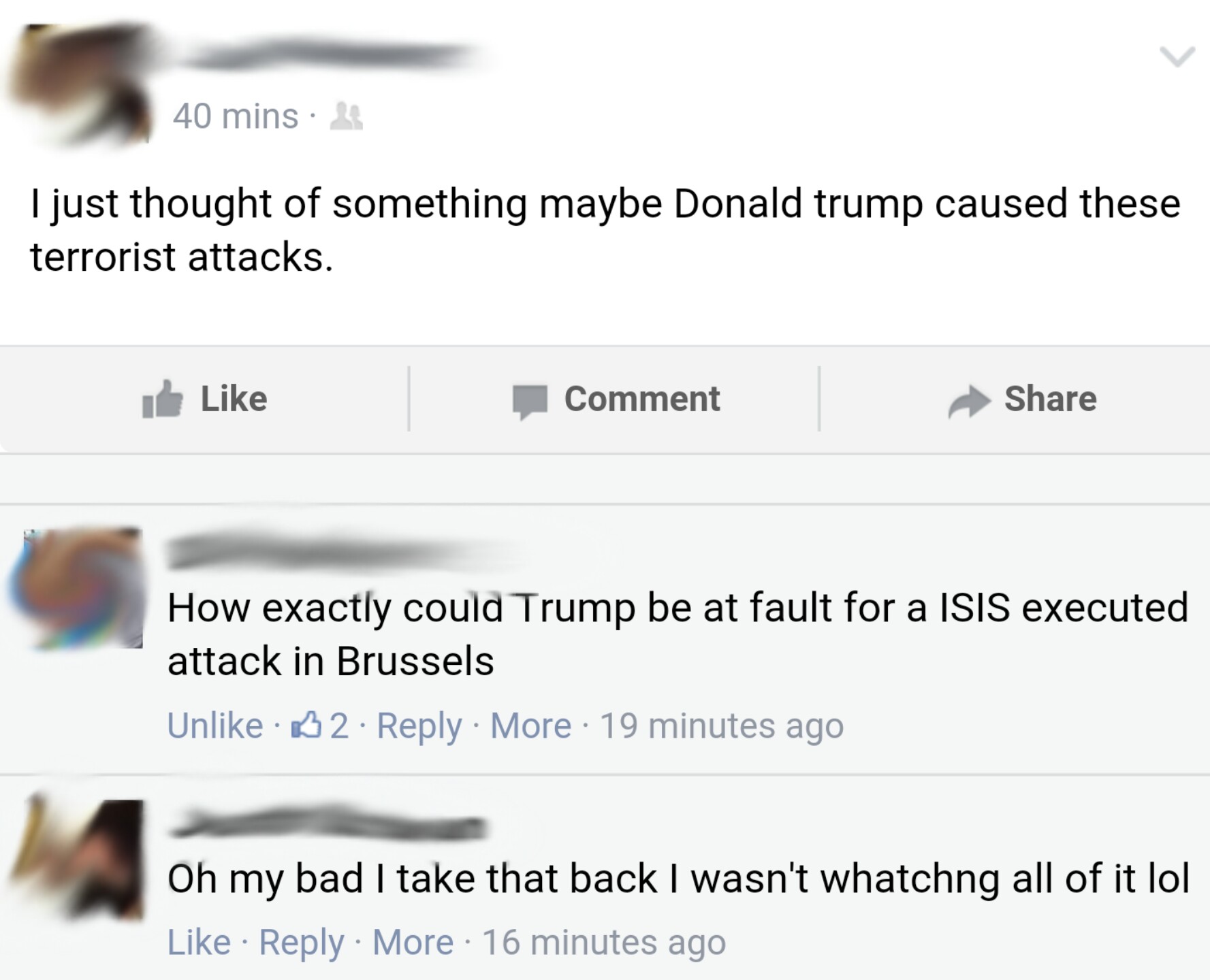 Trump responsible for Brussels attack
