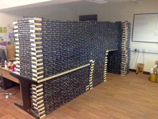 A charity shop with so many copies of 50 Shades of Grey they built a fort out of them.