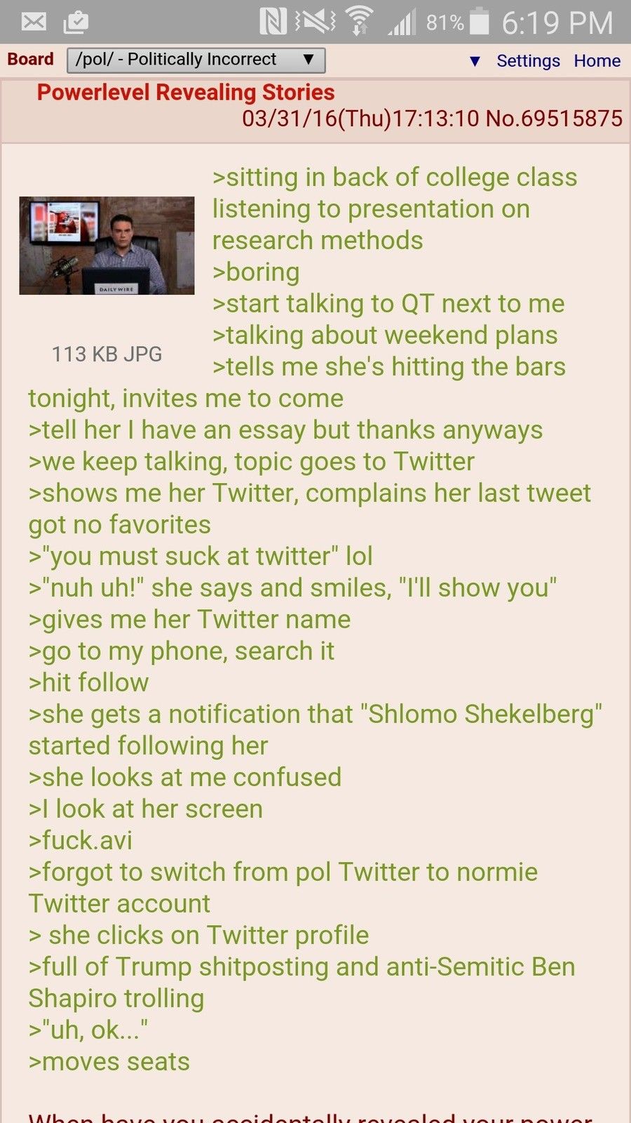 Anon reveals his power level