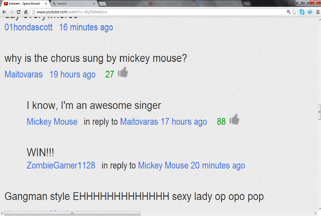 This was written in the comments to the video Eminem - Space Bound