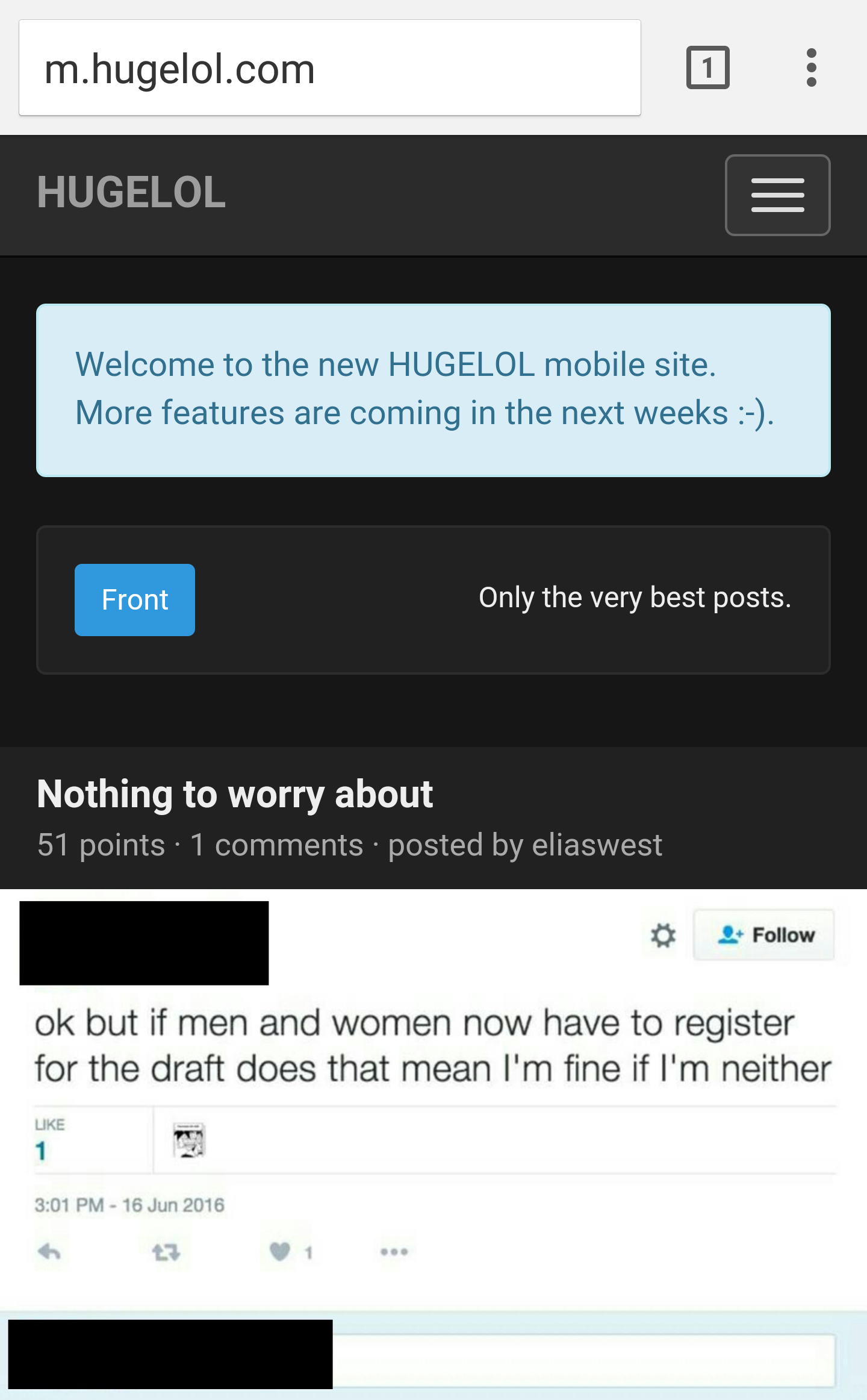 First part of the new mobile version of HUGELOL is online! Visit hugelol.com on your phone today.