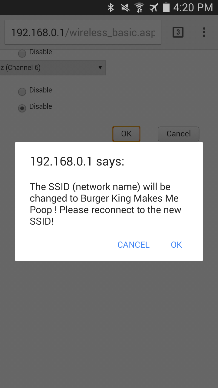 Burger King's router password was "admin". I felt like I had no choice...