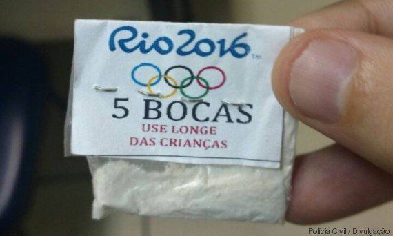 Rio cocaine dealers now using the Olympic logo, plus the warning "don't use near children"