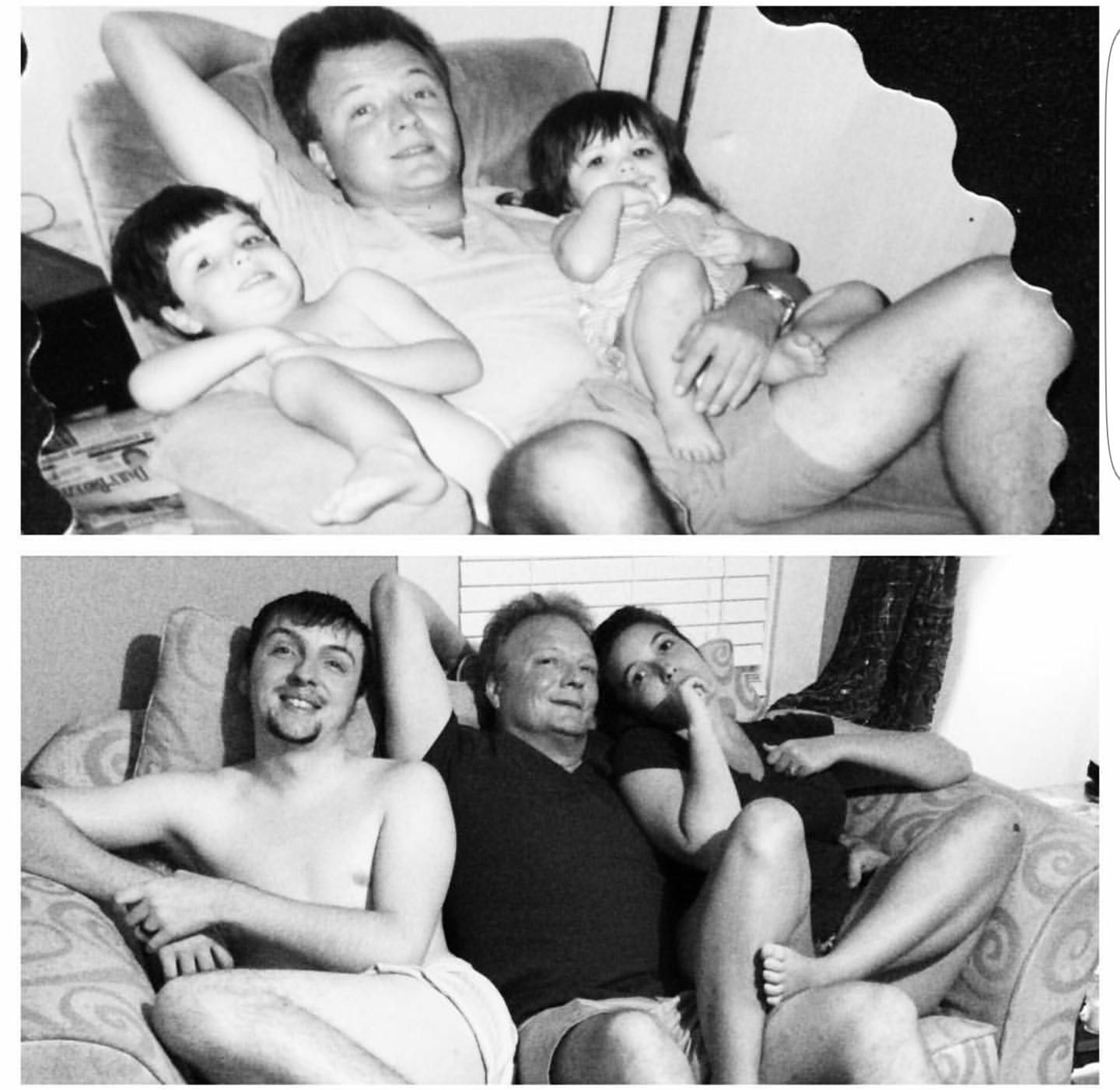 My mom wanted us to recreate this 20~ year old photo of my sister, my dad, and me. My family knows no boundaries.