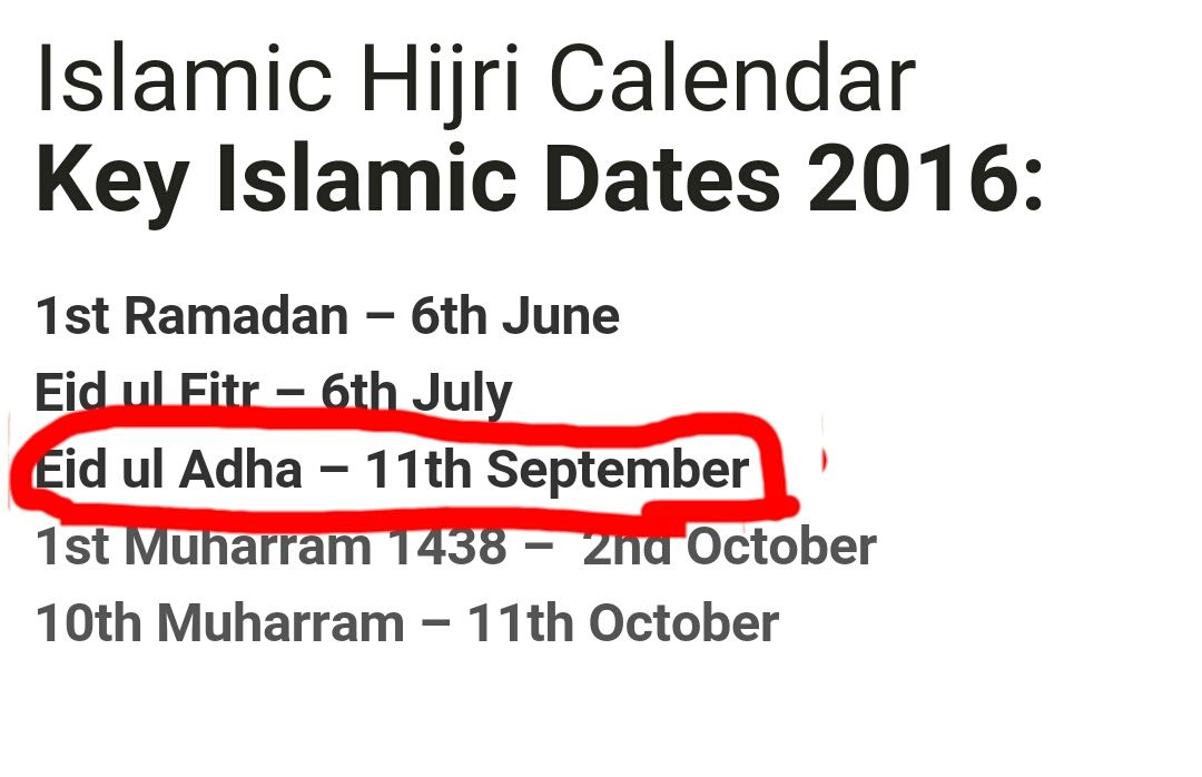 It looks like Eid's on 9/11. This is gonna be fun.