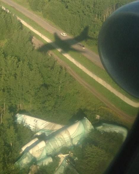 The view from an airplane during a landing in Russia