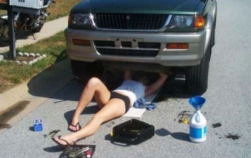 Here we can see a strong independent woman trying to change her wipers